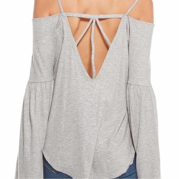 NWT - Chaser Silver Glitter Flounce Top Ruffle Sleeve, Size M - Picture 5 of 12